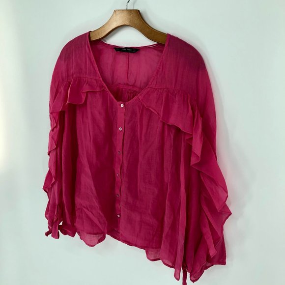 Zara Princess-like V-Neck Button Down Blouse - Picture 5 of 10
